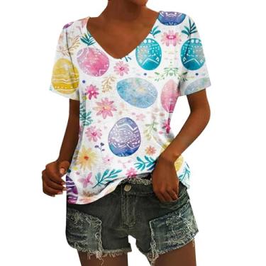 Imagem de PKDong Camisetas femininas de Páscoa, engraçadas, ovos fofos, estampa floral, Happy Easter Day, coelhinho, manga 2024, A01 Roxo, M