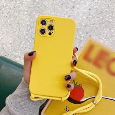 Imagem de Capa de silicone líquido com cordão crossbody para iPhone 15 14 13 12 11 Pro Max X XR XS Max 8 7 Plus Suporte para alça de pescoço e capa colorida, X12, para iPhone 14 Plus