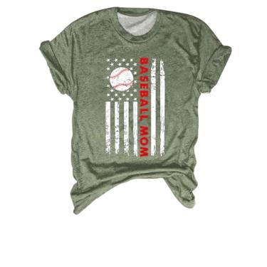 Imagem de Camiseta feminina de beisebol PKDong com estampa da bandeira americana feminina EUA estrelas listras patrióticas, camisetas soltas de verão, A03 Verde grama, XXG