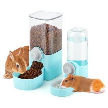 Imagem de YUEPET Dispensador de água para comida de coelho, alimentador automático de coelho de grande capacidade para gaiolas, adequado para coelhos, furões, porquinhos-da-índia, pequenos animais (azul)