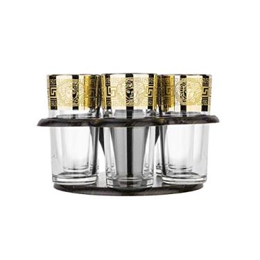 Imagem de Glasstar Conjunto de 6 copos altos com suporte, suporte de bandeja e conjunto de copos Highball, utensílios para bebidas de suco e água, presente elegante para bar