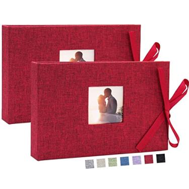 Imagem de Vienrose Álbum de fotos pequeno 10 x 15 cm, mini livro de fotos com bolsos, páginas transparentes comporta 26 fotos, capa de tecido de linho, cartões postais de fotolivro, vermelho, pacote com 2