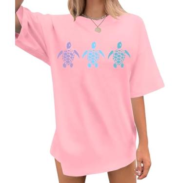 Imagem de QAUN Camiseta feminina tartaruga marinha: camiseta de praia grande camiseta havaiana de verão roupas de manga curta, Rosa 1, XXG