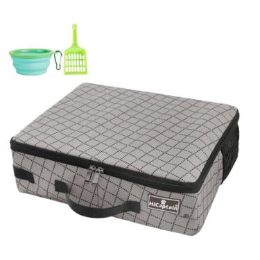 Imagem de HiCaptain Caixa de areia portátil para viagem com tampa, caixa de areia dobrável para viagem para gatos - à prova de vazamentos, sem odor e à prova d'água. Ideal para viagens rodoviárias, carros