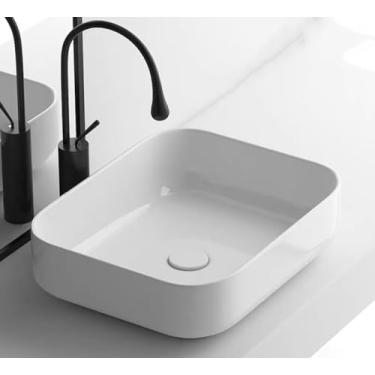 Imagem de Neaylfe Lavatório de vaso de banheiro retangular - 48 x 38 cm lavatórios de banheiro brancos modernos retangular acima do balcão porcelana vaso de cerâmica pia pia de arte