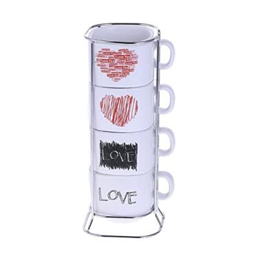 Imagem de Xícaras de café empilháveis com suporte - Conjunto de 4 canecas de 290 ml (Love Design)