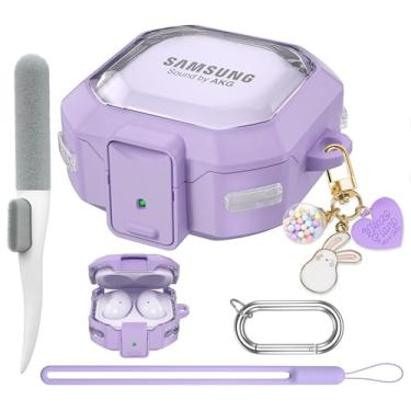 Imagem de Maxjoy Capa para Galaxy Buds Pro 2 - compatível com Samsung Galaxy Buds 2 Pro, Live, 2, FE; capa protetora transparente com chaveiro (bloqueio antiqueda) - roxa