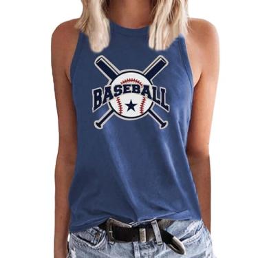 Imagem de Regata feminina de beisebol, gola redonda, sem mangas, estampa de beisebol, caimento solto, camiseta de treino de verão, Azul marino, G