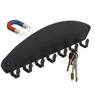 Imagem de Naranqa Suporte de gancho magnético, suporte magnético para chave de parede, 7 ganchos, suporte de parede para chaveiro, geladeira, armário de metal, churrasqueiras, lava-louças (preto)