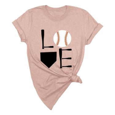 Imagem de Duobla Camiseta feminina de beisebol estampada moderna verão casual tops soltos manga curta camiseta básica bonita 2024 moda, Ouro rosa, GG