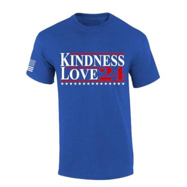 Imagem de Camiseta masculina patriótica Kindness and Love 2024 de manga curta, Azul-royal mesclado, M