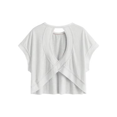 Imagem de SOLY HUX Camiseta feminina com recorte cruzado nas costas, manga curta, gola redonda, Branco liso, GG