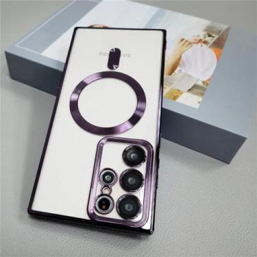 Imagem de Capa transparente para Samsung Galaxy S24 S23 S22 S21 Ultra Plus S 22 23 5G Lente de silicone transparente Capas protetoras completas, roxa, para Samsung S23 Plus