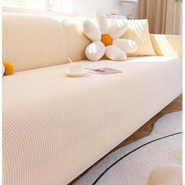 Imagem de Sofá Slipcover Sofá Capa Protetor De Móveis Sofá Macio Com Fundo Elástico Para Crianças, Poliéster Spandex Jacquard Tecido Pequenas Verificações (Adequado para 75-90 inch,Bege Branco)
