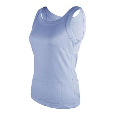 Imagem de TZ Promise Camiseta regata feminina de verão sem mangas, gola redonda, malha canelada básica, Azul bebê, M