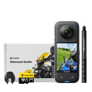 Imagem de Insta360 Kit de motocicleta X3 (nova versão) - Câmera de ação 360 à prova d'água com sensores de 1/2 polegada 48MP, vídeo HDR ativo 5,7K 360, foto de 72 MP 360, lente única 4K, modo Me de 60 fps,