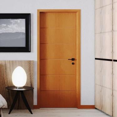 Imagem de Folha de Porta de Madeira 210x80cm Espessura 3,5cm MMC Eucaplac Frisada Residence Eucatex Nogal Mel