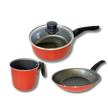 Imagem de Jogo De Panela 16 Frigideira 16 E Caneco 12 Marcolar Antiaderente (Vermelho)