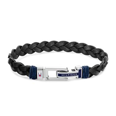 Imagem de Tommy Hilfiger Pulseira masculina de couro trançado plana, length 21 cm, Aço inoxidável e couro, Sem pedras preciosas
