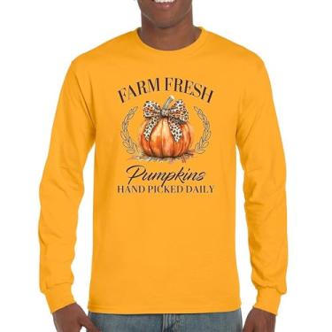 Imagem de Camiseta de manga comprida Farm Fresh Pumpkins outono aconchegante estação milho labirinto festival dia de ação de graças peru outono bonito, Amarelo, 3G