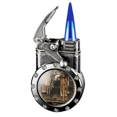 Imagem de Isqueiro vintage tocha, isqueiro de butano steampunk, isqueiro frio com tanque de gás visível para vela, fogos de artifício, cozinha, caminhadas ao ar livre, etc. (preto)