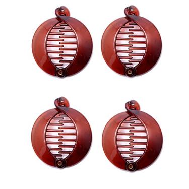 Imagem de Pente de cabelo Prettyou de 6,35 cm sem esforço, com pente lateral sortido, presilhas redondas de banana, Marrom