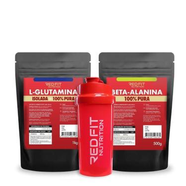 Imagem de Kit Red Fit Nutrition 100% Puro Importado L-Glutamina 1Kg Beta-Alanina 500g-Unissex