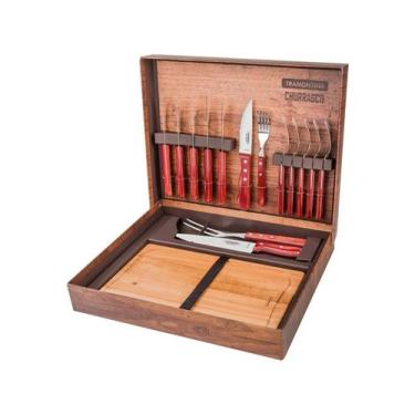 Imagem de Kit Churrasco com Caixa Tramontina 21198/770 15 Peças, Vermelho, 15