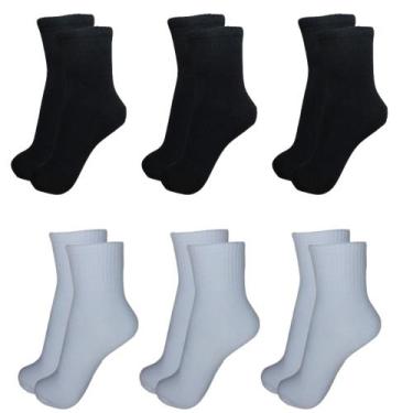 Imagem de Kit C/6 Pares Meias Lisa Cano Longo Algodão Adulto Masculina Unissex E