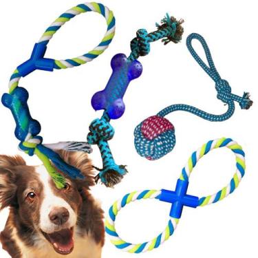Imagem de Kit 4 brinquedos para cachorro Mordedor puxador Bola Corda - Lojas Edr