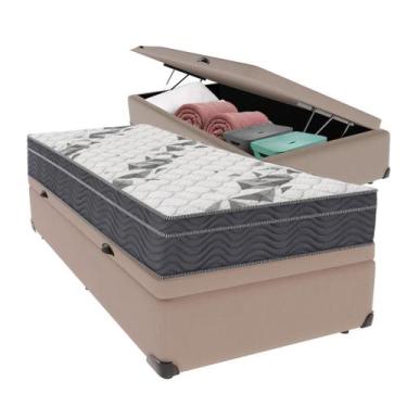 Imagem de Cama Box Baú Solteiro Bege e Colchão Airtech 100 D33 Ortobom