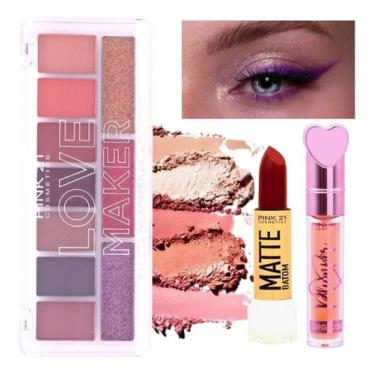 Imagem de Kit De Maquiagem Completo Paleta De Sombra Batom E Gloss - Nova Avenid