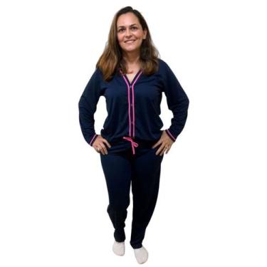 Imagem de Pijama Inverno Feminino Americano Liso - Wju Jeans, Marinho, P
