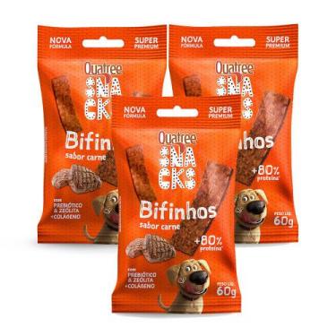 Imagem de Quatree Snacks Bifinho Sabor Carne 60g  Kit com três unidades