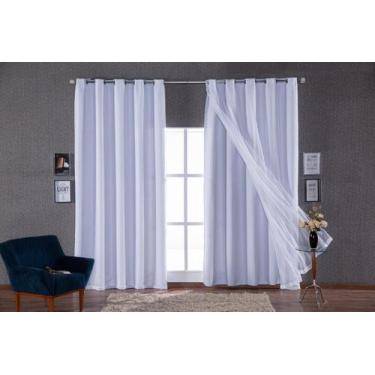 Imagem de Cortina Blecaute Branco Com Voil Liso Sala Quarto 4 Metros - Pilli Enx