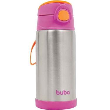Imagem de Garrafa Térmica Infantil Inox Com Canudo 400ml Buba Rosa, 400ml, Rosa