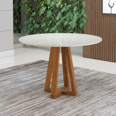 Imagem de Mesa de Jantar Tampo MDF/Vidro Redonda 4 lugares pés Madeira Maciça Li