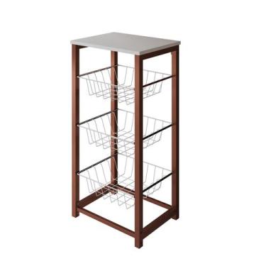 Imagem de Fruteira de Chão Cozinha Desmontada Aço Cobre Cesto Branco Tampo Branc