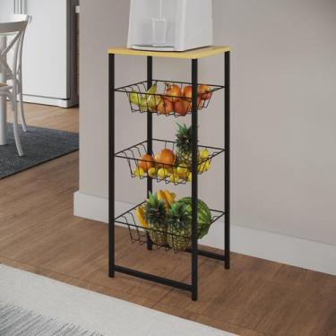 Imagem de Fruteira Montada Fixa Aço Preto Cesto Preto Tampo Canela - Veneza - Im