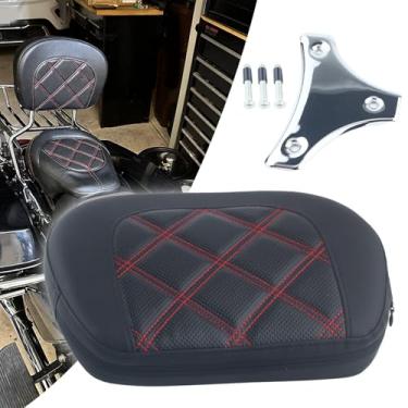 Imagem de FINMOKAL Almofada de encosto de passageiro Sissy Bar almofada de assento com suporte compatível com Harley Touring Road Electra Glide Road King FLHR 96-21 Street Glide FLHX CVO Ultra Classic Softail