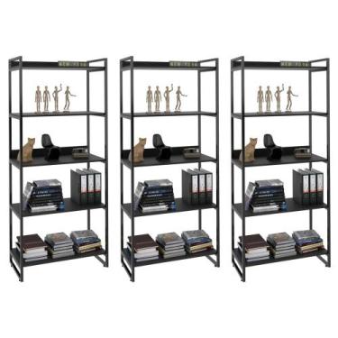 Imagem de Kit 3 Estantes Livreiro Prisma Estilo Industrial 80cm 5 Prateleiras Pr