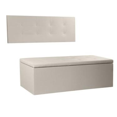 Imagem de Kit Painel e Calçadeira Baú Casal 1,40m Berlim Corano Bege - Pallazio