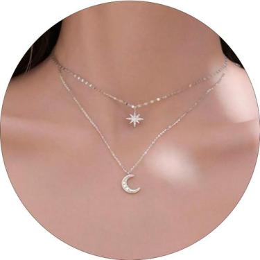 Imagem de Colar lua e estrela Prateado Gargantilha shocker Ajustável - anjo da m