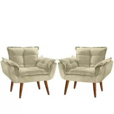 Imagem de Kit 2 poltrona opala bege suede decorativa para sala escritório Biselo