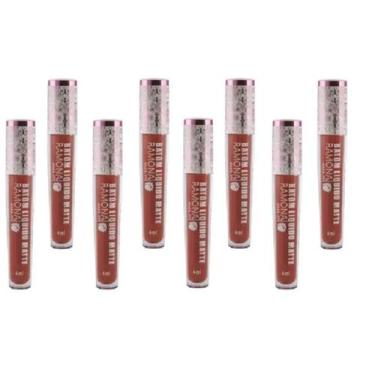 Imagem de Kit 8 Batom Líquido Matte Cor 28 Marsala 4ml - Ramona Make Up
