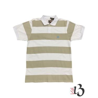 Imagem de Camisa Polo Masculina Listrada - Branca / Cinza - VISTA LB, G2