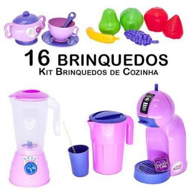Imagem de Cozinha Infantil Cafeteira Liquidificador Jarra Frutas 16pç - Altimar