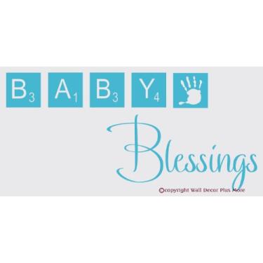 Imagem de Wall Decor Plus More WDPM2863 Baby Blessings with Scrabble Tiles Adesivo de vinil para berçário, 91 x 38 cm, Azul Geyser