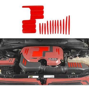 Imagem de JWWY Acabamento do painel da capa do motor para Dodge Charger Challenger 2015-2021 13 peças vermelho