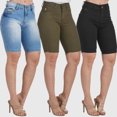 Imagem de Kit 3 Bermudas HNO Jeans Ciclista até o Joelho com Elastano Preta, 48